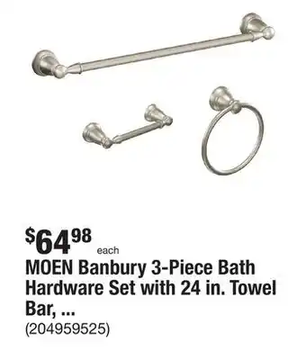 The Home Depot Moen banbury 3-piece bath hardware set with 24 in. towel bar, toilet paper holder, and towel ring in brushed nickel offer