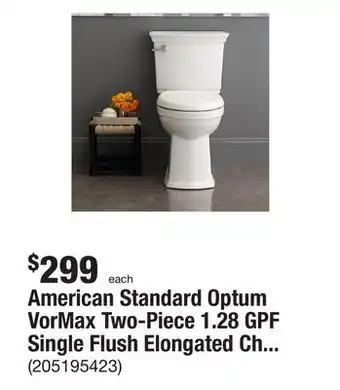 The Home Depot American standard optum vormax two-piece 1.28 gpf single flush elongated chair height toilet with slow-close seat in white offer