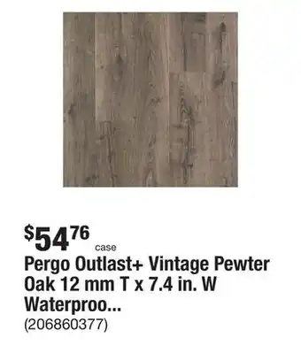 The Home Depot Pergo outlast+ vintage pewter oak 12 mm t x 7.4 in. w waterproof laminate wood flooring (19.6 sqft/case) offer