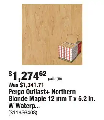 The Home Depot Pergo outlast+ northern blonde maple 12 mm t x 5.2 in. w waterproof laminate wood flooring (480.9 sqft/pallet) offer