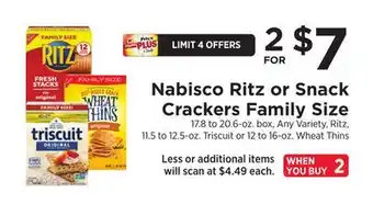 ShopRite Nabisco ritz or snack crackers family size offer
