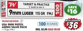 Big 5 Winchester usa 9mm pistol ammunition value pack offer