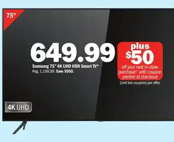 Meijer Samsung 75 4k uhd hdr smart tv offer