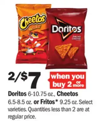 Meijer Doritos 6-10.75 oz., cheetos 6.5-8.5 oz. or fritos* 9.25 oz offer