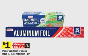 Meijer Meijer sandwich or snack bags 40 ct. or aluminum foil* 25 sq. ft offer