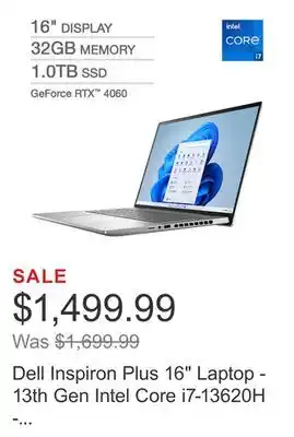 Costco Dell inspiron plus 16 laptop - 13th gen intel core i7-13620h - 2.5k (2560 x 1600) - geforce rtx 4060 - platinum silver offer