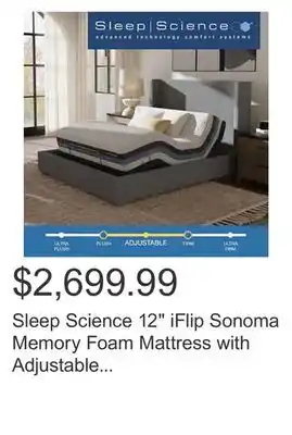 Costco Sleep science 12 iflip sonoma memory foam mattress with adjustable power base offer