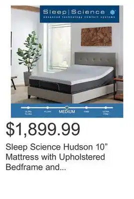 Costco Sleep science hudson 10 mattress with upholstered bedframe and adjustable base offer