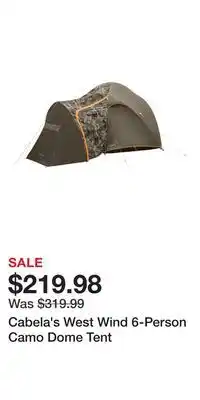 Cabela's Cabela's west wind 6-person camo dome tent offer