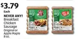 Aldi NEVER ANY! Breakfast Chicken Sausage offer