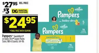 Dollar General Pampers swaddlers or baby-dry super packs offer