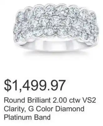 Costco Round Brilliant 2.00 ctw VS2 Clarity, G Color Diamond Platinum Band offer