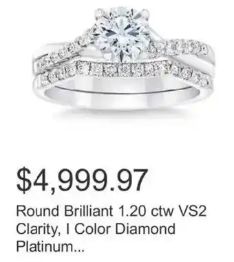 Costco Round Brilliant 1.20 ctw VS2 Clarity, I Color Diamond Platinum... offer