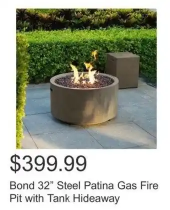 Costco Bond 32" Steel Patina Gas Fire Pit with Tank Hideaway offer