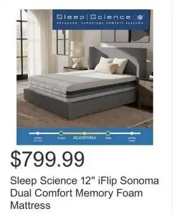 Costco Sleep Science 12" iFlip Sonoma Dual Comfort Memory Foam Mattress offer