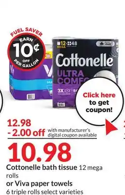 Hy-Vee Cottonelle bath tissue 12 mega rolls or viva paper towels 6 triple rolls offer