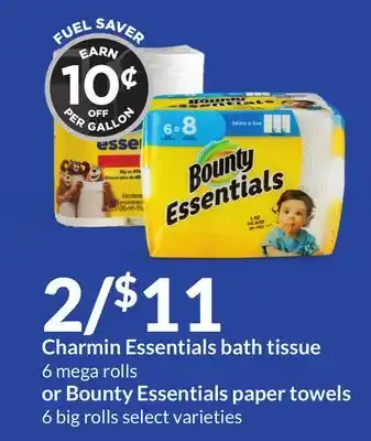 Hy-Vee Charmin essentials bath tissue 6 mega rolls or bounty essentials paper towels 6 big rolls offer