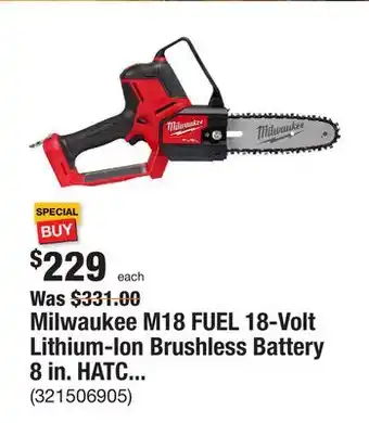 The Home Depot Milwaukee m18 fuel 18-volt lithium-ion brushless battery 8 in. hatchet pruning saw (tool-only) offer