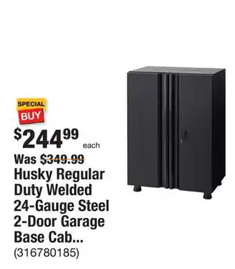 The Home Depot Husky regular duty welded 24-gauge steel 2-door garage base cabinet in black (24 in. w x 33 in. h x 16 in. d) offer