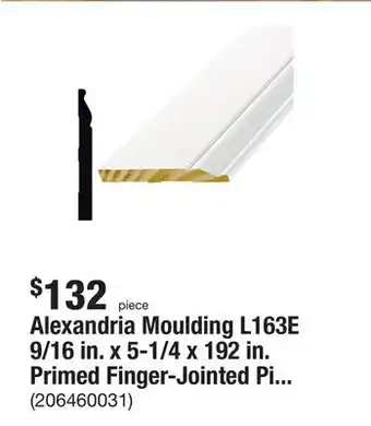 The Home Depot Alexandria moulding l163e 9/16 in. x 5-1/4 x 192 in. primed finger-jointed pine wood baseboard molding pro-pack (5-pack) offer