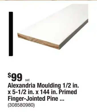 The Home Depot Alexandria moulding 1/2 in. x 5-1/2 in. x 144 in. primed finger-jointed pine wood baseboard molding pro-pack (4-pack) offer