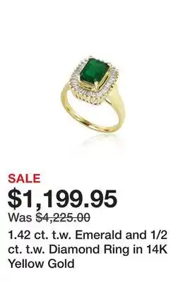 Belk 1.42 ct. t.w. emerald and 1/2 ct. t.w. diamond ring in 14k yellow gold offer