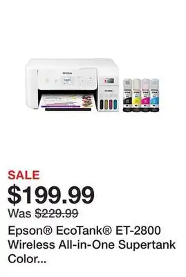 Office Depot Epson ecotank et-2800 wireless all-in-one supertank color printer, white offer