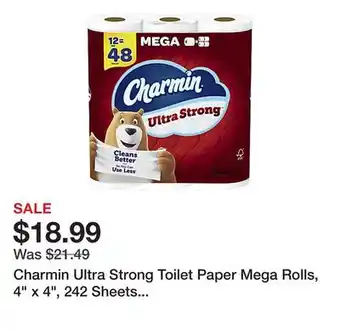 Office Depot Charmin ultra strong toilet paper mega rolls, 4 x 4, 242 sheets per roll, pack of 12 rolls offer