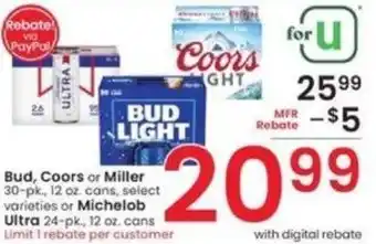 Albertsons Bud, Coors or Miller 30-pk. offer