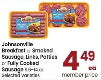 Albertsons Johnsonville Breakfast or Smoked Sausage, Links, Patties or Fully Cooked Sausage 9.6-14 oz offer