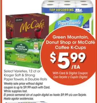 Ralphs Green mountain, donut shop or mccafé coffee k-cups offer