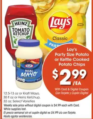 Ralphs Lay's party size potato or kettle cooked potato chips offer