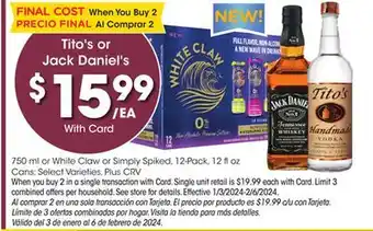Ralphs Tito's or jack daniel's offer