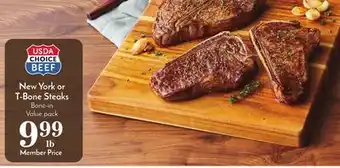 Pavilions New york or t-bone steaks offer