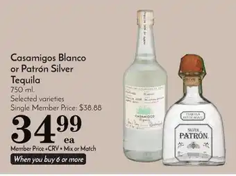 Pavilions Casamigos blanco or patrón silver tequila offer