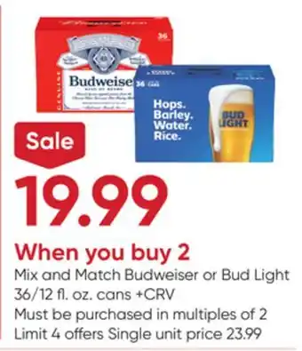 Stater Bros Budweiser or bud light offer