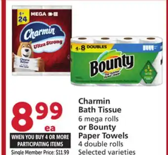 Vons Charmin bath tissue 6 mega rolls or bounty paper towels 4 double rolls offer