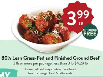 Fresh Thyme 80% lean grass-fed and finished ground beef offer