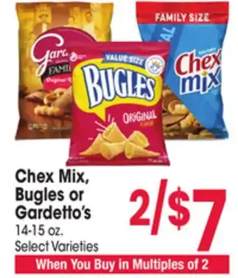 Jewel-Osco Chex mix, bugles or gardetto's offer