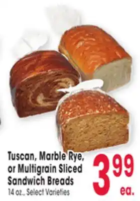 Jewel-Osco Tuscan, marble rye, or multigrain sliced sandwich breads offer