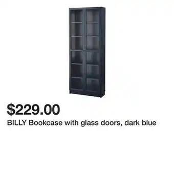 Ikea Billy bookcase with glass doors, dark blue offer