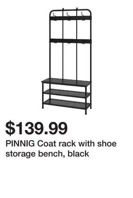 Ikea Pinnig coat rack with shoe storage bench, black offer