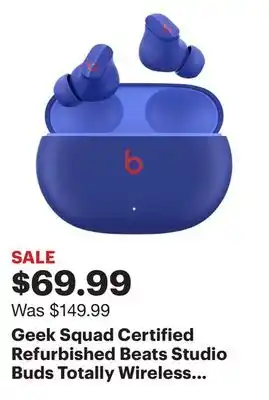 Best Buy Geek squad certified refurbished beats studio buds totally wireless noise cancelling earbuds - ocean blue offer