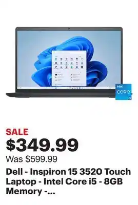 Best Buy Dell - inspiron 15 3520 touch laptop - intel core i5 - 8gb memory - 256gb ssd - carbon black offer
