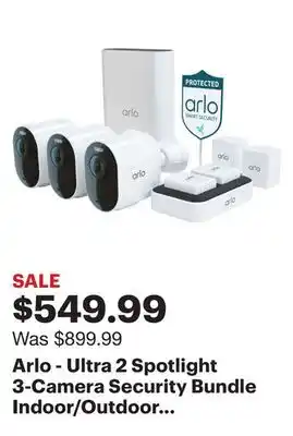 Best Buy Arlo - ultra 2 spotlight 3-camera security bundle indoor/outdoor wireless 4k security system - white offer