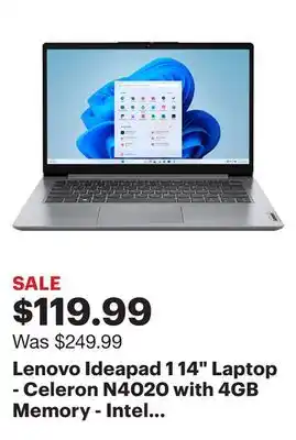 Best Buy Lenovo ideapad 1 14 laptop - celeron n4020 with 4gb memory - intel uhd graphics - 128gb ssd - cloud gray offer