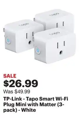 Best Buy Tp-link - tapo smart wi-fi plug mini with matter (3-pack) - white offer