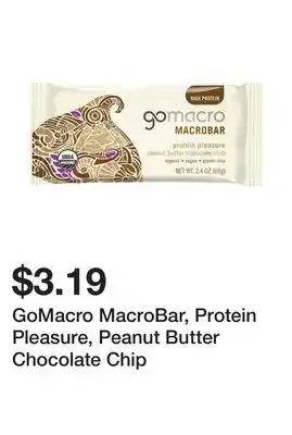 Wegmans Gomacro macrobar, protein pleasure, peanut butter chocolate chip offer