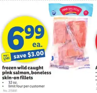 Lidl Frozen wild caught pink salmon, boneless skin-on fillets offer