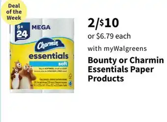 Walgreens Bounty or charmin essentials paper products offer